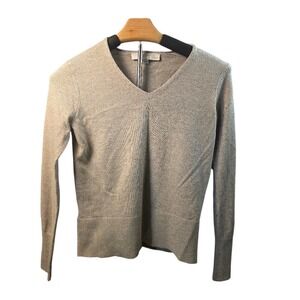 Loft Petites Oatmeal Heather Beige V-Neck Sweater XXSP Long Sleeve Knit Pullover